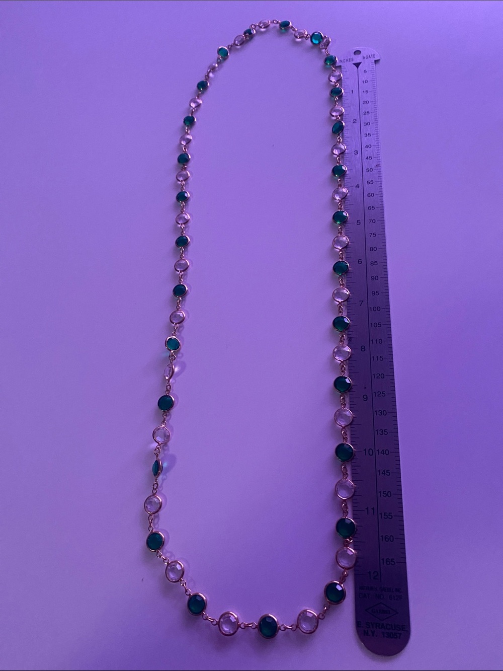 Emerald Tone Beads and Crystal Gold Tone Long Necklace - Picture 3 of 3